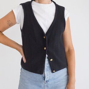 Abercrombie & Fitch Black Button Front Ribbed Knit Sleeveless Sweater Vest L